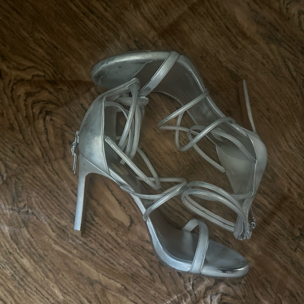 Stuart Weitzman Silver Metallic Strappy Stiletto Sandals